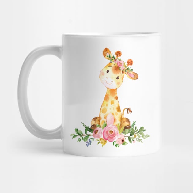 Cute Giraffe with Flowers by AdornMyWall
